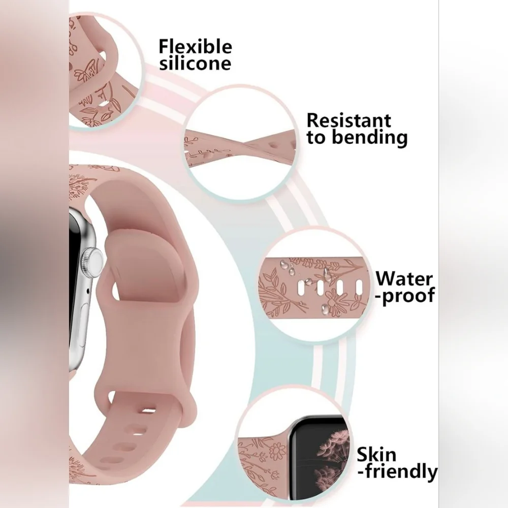 3 Flower Engraved Bands Compatible with Apple Watch Band38,40,41,42,44,45,49mm